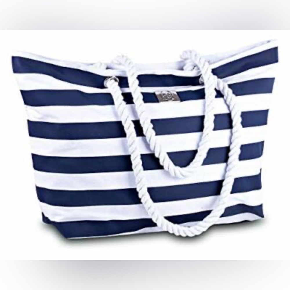 Navy and White Striped Rope-Handle Tote Bag